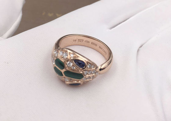 Blauwe Sapphire Eyes 0,21 Karaat 18K Gouden Diamond Ring With Malachite